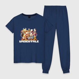 Женская пижама хлопок с принтом UNDERTALE в Ухте, 100% хлопок | брюки и футболка прямого кроя, без карманов, на брюках мягкая резинка на поясе и по низу штанин | asriel dreemurr | chara | frisk | gaster blaster | sans | undertale | азриэль дримурр | андертейл | андрайн | гастер | меттатон | санс | фриск | чара