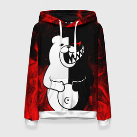 Женская толстовка 3D с принтом MONOKUMA в Ухте, 100% полиэстер  | двухслойный капюшон со шнурком для регулировки, мягкие манжеты на рукавах и по низу толстовки, спереди карман-кенгуру с мягким внутренним слоем. | anime | bear | black  white | danganronpa | kurokuma | monodam | monokuma | monomi | monotaro | rabbit | school | shirokuma | аниме | главарь | мoноми | монокума | черно белый | школа