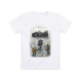 Детская футболка хлопок с принтом Death Stranding в Ухте, 100% хлопок | круглый вырез горловины, полуприлегающий силуэт, длина до линии бедер | Тематика изображения на принте: baby | child | death stranding | genius | kojima | kojima productions | skull | гений | кодзима | кодзима гений | младенец | ребенок | хидэо кодзима | череп