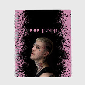 Тетрадь с принтом LiL PEEP в Ухте, 100% бумага | 48 листов, плотность листов — 60 г/м2, плотность картонной обложки — 250 г/м2. Листы скреплены сбоку удобной пружинной спиралью. Уголки страниц и обложки скругленные. Цвет линий — светло-серый
 | lil peep | lil prince | pink | зарубежная музыка | лил пип | маленький принц