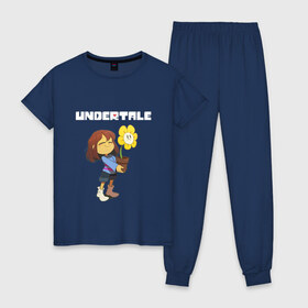 Женская пижама хлопок с принтом UNDERTALE в Ухте, 100% хлопок | брюки и футболка прямого кроя, без карманов, на брюках мягкая резинка на поясе и по низу штанин | asriel dreemurr | chara | frisk | gaster blaster | sans | undertale | азриэль дримурр | андертейл | андрайн | гастер | меттатон | санс | фриск | чара