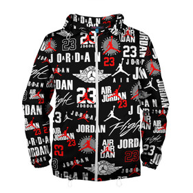Мужская ветровка 3D с принтом MICHAEL JORDAN LOGOBOMBING в Ухте, 100% полиэстер | подол и капюшон оформлены резинкой с фиксаторами, два кармана без застежек по бокам, один потайной карман на груди | 23 | bulls | chicago bulls | jordan | logo | michael jordan | nba | paris saint germain | psg | red | sport | быки | джордан | лого | майкл джордан | псж | спорт | чикаго буллс