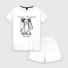 Женская пижама с шортиками хлопок с принтом Lil Peep x Horsehead в Ухте, 100% хлопок | футболка прямого кроя, шорты свободные с широкой мягкой резинкой | awful things | gustav | lil peep | густав ор | клауд | клауд рэп | лил | лили | певец | пееп | пеп | пип | пост эмо | реп | репер | рэп | рэпер | трэп | хип | хип хоп | хоп | эмо трэп