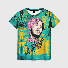 Женская футболка 3D с принтом Lil Peep в Ухте, 100% полиэфир ( синтетическое хлопкоподобное полотно) | прямой крой, круглый вырез горловины, длина до линии бедер | lil | peep | автор | модель | певец | рэпер | хип хоп | эмо рэп.