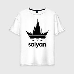 Женская футболка хлопок Oversize с принтом Saiyan в Ухте, 100% хлопок | свободный крой, круглый ворот, спущенный рукав, длина до линии бедер
 | adidas | logo | manga | training | абибас | адидас | брутальный | воин | герой | главный | жемчуг | зарядка | из | кавай | копия | крутой | кулак | лицо | м | малыш | манга | мастер | милый | мотивация | надпись | облако