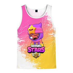 Мужская майка 3D с принтом Бравл Старс Сэнди в Ухте, 100% полиэстер | круглая горловина, приталенный силуэт, длина до линии бедра. Пройма и горловина окантованы тонкой бейкой | Тематика изображения на принте: brawl stars | brawl stars sandy | legendary brawler | leon | leon shark | sandy | shark | stars | акула | бравл стар сэнди | леон акула | сенди | сэнди