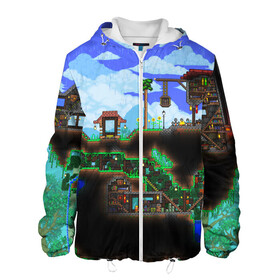 Мужская куртка 3D с принтом TERRARIA EXCLUSIVE в Ухте, ткань верха — 100% полиэстер, подклад — флис | прямой крой, подол и капюшон оформлены резинкой с фиксаторами, два кармана без застежек по бокам, один большой потайной карман на груди. Карман на груди застегивается на липучку | Тематика изображения на принте: game | pixel | terraria | игра | пиксель | террариа