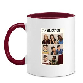 Кружка двухцветная с принтом Sex Education в Ухте, керамика | объем — 330 мл, диаметр — 80 мм. Цветная ручка и кайма сверху, в некоторых цветах — вся внутренняя часть | Тематика изображения на принте: 