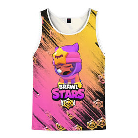 Мужская майка 3D с принтом Бравл старс Сэнди в Ухте, 100% полиэстер | круглая горловина, приталенный силуэт, длина до линии бедра. Пройма и горловина окантованы тонкой бейкой | Тематика изображения на принте: brawl stars | brawl stars sandy | legendary brawler | leon | leon shark | sandy | shark | stars | акула | бравл стар сэнди | леон акула | сенди | сэнди