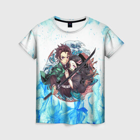 Женская футболка 3D с принтом КЛИНОК РАССЕКАЮЩИЙ ДЕМОНОВ | DEMON SLAYER KIMETSU NO YAIBA  в Ухте, 100% полиэфир ( синтетическое хлопкоподобное полотно) | прямой крой, круглый вырез горловины, длина до линии бедер | demon slayer | demon slayer: kimetsu no yaiba | kimetsu | kimetsu no yaiba | nezuko | slayer | tanjiro | клинок рассекающий демонов | незуко | танджиро | шинобу кочо