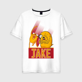 Женская футболка хлопок Oversize с принтом JAKE в Ухте, 100% хлопок | свободный крой, круглый ворот, спущенный рукав, длина до линии бедер
 | cn_2047519_019061 | jake | vdpartat | время приключений | джейк