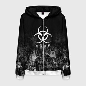 Мужская толстовка 3D на молнии с принтом nCoV в Ухте, 100% полиэстер | длина до линии бедра, манжеты и пояс оформлены мягкой тканевой резинкой, двухслойный капюшон со шнурком для регулировки, спереди молния, по бокам два кармана | beta cov b | ncov | sars cov | вирус | вирус из китая | китай | коронавирус | пневмония | ухань