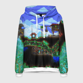 Мужская толстовка 3D с принтом TERRARIA в Ухте, 100% полиэстер | двухслойный капюшон со шнурком для регулировки, мягкие манжеты на рукавах и по низу толстовки, спереди карман-кенгуру с мягким внутренним слоем. | Тематика изображения на принте: game | pixel | terraria | игра | пиксель | террариа