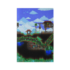 Обложка для паспорта матовая кожа TERRARIA: в Ухте, натуральная матовая кожа | размер 19,3 х 13,7 см; прозрачные пластиковые крепления | game | pixel | terraria | игра | пиксель | террариа