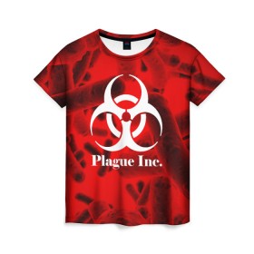 Женская футболка 3D с принтом PLAGUE INC. в Ухте, 100% полиэфир ( синтетическое хлопкоподобное полотно) | прямой крой, круглый вырез горловины, длина до линии бедер | molecule | plague inc | абстракция | бактерии | вирус | клетки | медицина | микробы | молекулы | наука | нейрон | нейроны | планета | текстура | текстуры | формула