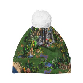 Шапка 3D c помпоном с принтом Heroes of Might and Magic в Ухте, 100% полиэстер | универсальный размер, печать по всей поверхности изделия | angel | armor | artwork | creature | dragon | fantasy | fantasy art | game | griffin | heroes | heroes maps | heroes of might and magic | knight | might and magic | sword | warriors | weapon | wings | герои