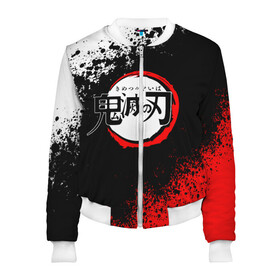 Женский бомбер 3D с принтом KIMETSU NO YAIBA в Ухте, 100% полиэстер | застегивается на молнию, по бокам два кармана без застежек, мягкие манжеты, по низу бомбера и на воротнике — эластичная резинка | demon slayer | demon slayer: kimetsu no yaiba | kimetsu | kimetsu no yaiba | nezuko | slayer | tanjiro | клинок рассекающий демонов | незуко | танджиро | шинобу кочо