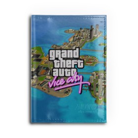 Обложка для автодокументов с принтом GRAND THEFT AUTO:VICE CITY в Ухте, натуральная кожа |  размер 19,9*13 см; внутри 4 больших “конверта” для документов и один маленький отдел — туда идеально встанут права | Тематика изображения на принте: grand theft auto 2 | grand theft auto 3 | grand theft auto v | grand theft auto: san andreas | grand theft auto: vice city | gta 5 | gta online | gta v | город | игры