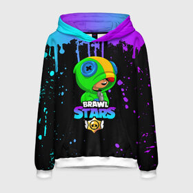 Мужская толстовка 3D с принтом BRAWL STARS LEON в Ухте, 100% полиэстер | двухслойный капюшон со шнурком для регулировки, мягкие манжеты на рукавах и по низу толстовки, спереди карман-кенгуру с мягким внутренним слоем. | brawl stars | bull | colt | crow | leon | leon shark | shark | stars | акула | берли | ворон | динамайк | кольт | леон | леон акула | нита | спайк | шелли | эль примо