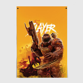Постер с принтом Doom Slayer в Ухте, 100% бумага
 | бумага, плотность 150 мг. Матовая, но за счет высокого коэффициента гладкости имеет небольшой блеск и дает на свету блики, но в отличии от глянцевой бумаги не покрыта лаком | Тематика изображения на принте: doom | doom 2016 | doom 2020 | doom eternal | doom slayer | doomguy | doomslayer | дум | дум 2020 | дум вечен | дум етернал | дум этернал | думгай