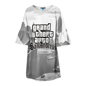 Детское платье 3D с принтом GTA SanAndreas в Ухте, 100% полиэстер | прямой силуэт, чуть расширенный к низу. Круглая горловина, на рукавах — воланы | grand theft auto 2 | grand theft auto 3 | grand theft auto v | grand theft auto: san andreas | grand theft auto: vice city | gta 1 | gta 2 | gta 3 | gta 4 | gta 5 | gta online | gta v | город | игры