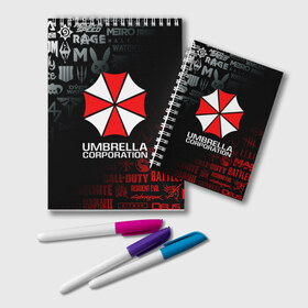 Блокнот с принтом RESIDENT EVIL (UMBRELLA CORP) в Ухте, 100% бумага | 48 листов, плотность листов — 60 г/м2, плотность картонной обложки — 250 г/м2. Листы скреплены удобной пружинной спиралью. Цвет линий — светло-серый
 | ada wong | biohazard | leon | nemesis | project resistance | raccoon city | re | re3 | resident evil | resident evil 3 | rpd | stars | umbrella | ада вонг | амбрелла | немезис | ужасы