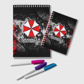 Блокнот с принтом UMBRELLA CORP в Ухте, 100% бумага | 48 листов, плотность листов — 60 г/м2, плотность картонной обложки — 250 г/м2. Листы скреплены удобной пружинной спиралью. Цвет линий — светло-серый
 | ada wong | biohazard | leon | nemesis | project resistance | raccoon city | re2 | resident evil 2 | rpd | stars | umbrella | ада вонг | амбрелла | немесис | ужасы
