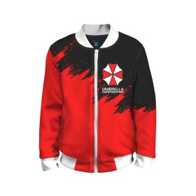 Детский бомбер 3D с принтом UMBRELLA CORP в Ухте, 100% полиэстер | застегивается на молнию, по бокам два кармана без застежек, мягкие манжеты, по низу бомбера и на воротнике — эластичная резинка | ada wong | biohazard | leon | nemesis | project resistance | raccoon city | re2 | resident evil 2 | rpd | stars | umbrella | ада вонг | амбрелла | немесис | ужасы