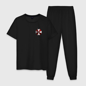 Мужская пижама хлопок с принтом UMBRELLA CORP(+спина) в Ухте, 100% хлопок | брюки и футболка прямого кроя, без карманов, на брюках мягкая резинка на поясе и по низу штанин
 | ada wong | biohazard | leon | nemesis | project resistance | raccoon city | re2 | resident evil 2 | rpd | stars | umbrella | ада вонг | амбрелла | немесис | ужасы