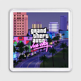 Магнит 55*55 с принтом Grand Theft Auto Vice City в Ухте, Пластик | Размер: 65*65 мм; Размер печати: 55*55 мм | Тематика изображения на принте: grand theft auto 2 | grand theft auto 3 | grand theft auto v | grand theft auto: san andreas | grand theft auto: vice city | gta 1 | gta 2 | gta 3 | gta 4 | gta 5 | gta online | gta v | город | игры