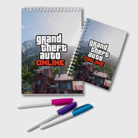 Блокнот с принтом GTA Online в Ухте, 100% бумага | 48 листов, плотность листов — 60 г/м2, плотность картонной обложки — 250 г/м2. Листы скреплены удобной пружинной спиралью. Цвет линий — светло-серый
 | grand theft auto 2 | grand theft auto 3 | grand theft auto v | grand theft auto: san andreas | grand theft auto: vice city | gta 1 | gta 2 | gta 3 | gta 4 | gta 5 | gta online | gta v | город | игры