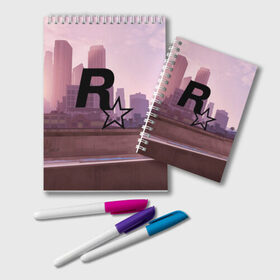 Блокнот с принтом ROCKSTAR в Ухте, 100% бумага | 48 листов, плотность листов — 60 г/м2, плотность картонной обложки — 250 г/м2. Листы скреплены удобной пружинной спиралью. Цвет линий — светло-серый
 | grand theft auto 2 | grand theft auto 3 | grand theft auto v | grand theft auto: san andreas | grand theft auto: vice city | gta 1 | gta 2 | gta 3 | gta 4 | gta 5 | gta online | gta v | город | игры