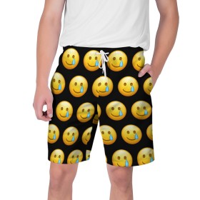 Мужские шорты 3D с принтом New Emoji в Ухте,  полиэстер 100% | прямой крой, два кармана без застежек по бокам. Мягкая трикотажная резинка на поясе, внутри которой широкие завязки. Длина чуть выше колен | crying | emoji | smile | smiling face with tear | tear | плачущий | слеза | смайлик | улыбка | эмодзи