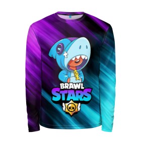 Мужской лонгслив 3D с принтом BRAWL STARS LEON SHARK в Ухте, 100% полиэстер | длинные рукава, круглый вырез горловины, полуприлегающий силуэт | Тематика изображения на принте: bibi | brawl stars | crow | el brown | leon | leon shark | max | sally leon | shark | stars | werewolf | акула | биби | ворон | леон | оборотень