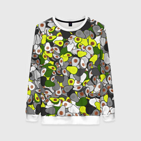 Женский свитшот 3D с принтом Камуфляж с авокадо в Ухте, 100% полиэстер с мягким внутренним слоем | круглый вырез горловины, мягкая резинка на манжетах и поясе, свободная посадка по фигуре | avocado | адвокадо | веган | еда | камо | милитари | оовощь | паттерн | фрукт | хаки