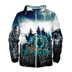 Мужская ветровка 3D с принтом Сибирь в Ухте, 100% полиэстер | подол и капюшон оформлены резинкой с фиксаторами, два кармана без застежек по бокам, один потайной карман на груди | siberia | лес | медведь | русский медведь | сибирь | сибиряк | сила сибири | снег
