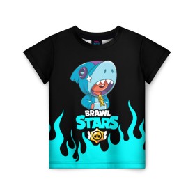 Детская футболка 3D с принтом BRAWL STARS LEON. в Ухте, 100% гипоаллергенный полиэфир | прямой крой, круглый вырез горловины, длина до линии бедер, чуть спущенное плечо, ткань немного тянется | Тематика изображения на принте: bea | bib | brawl stars | crow | el brown | leon | max | nita | sally leon | shark | акула | биа | биби | бравл старс | ворон | игра | леон | макс | нита | оборотень | салли леон | сэлли леон | шарк | эл браун