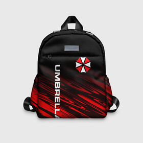 Детский рюкзак 3D с принтом UMBRELLA CORPORATION. в Ухте, 100% полиэстер | лямки с регулируемой длиной, сверху петелька, чтобы рюкзак можно было повесить на вешалку. Основное отделение закрывается на молнию, как и внешний карман. Внутри дополнительный карман. По бокам два дополнительных кармашка | Тематика изображения на принте: corp | corporation | resident evil | umbrella | umbrella corporation | зомби апокалипсис | зонт | игра