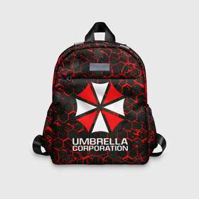 Детский рюкзак 3D с принтом UMBRELLA CORPORATION. в Ухте, 100% полиэстер | лямки с регулируемой длиной, сверху петелька, чтобы рюкзак можно было повесить на вешалку. Основное отделение закрывается на молнию, как и внешний карман. Внутри дополнительный карман. По бокам два дополнительных кармашка | Тематика изображения на принте: corp | corporation | resident evil | umbrella | umbrella corporation | зомби апокалипсис | зонт | игра