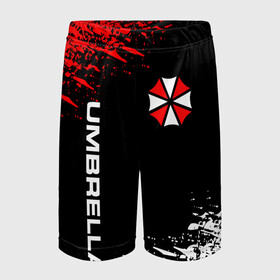 Детские спортивные шорты 3D с принтом UMBRELLA CORPORATION в Ухте,  100% полиэстер
 | пояс оформлен широкой мягкой резинкой, ткань тянется
 | Тематика изображения на принте: corp | corporation | resident evil | umbrella | umbrella corporation | зомби апокалипсис | зонт | игра