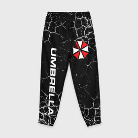 Детские брюки 3D с принтом UMBRELLA CORPORATION. в Ухте, 100% полиэстер | манжеты по низу, эластичный пояс регулируется шнурком, по бокам два кармана без застежек, внутренняя часть кармана из мелкой сетки | Тематика изображения на принте: corp | corporation | resident evil | umbrella | umbrella corporation | зомби апокалипсис | зонт | игра
