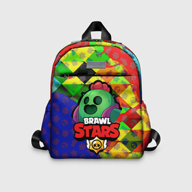 Детский рюкзак 3D с принтом BRAWL STARS SPIKE в Ухте, 100% полиэстер | лямки с регулируемой длиной, сверху петелька, чтобы рюкзак можно было повесить на вешалку. Основное отделение закрывается на молнию, как и внешний карман. Внутри дополнительный карман. По бокам два дополнительных кармашка | 8 bit | bibi | brawl stars | brock | bull | crow | dinomike | el primo | leon | mobile game | nita | poko | ricochet | stars | tara | бравл старс | ворон | леон | мобильные игры