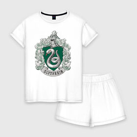 Женская пижама с шортиками хлопок с принтом Coat of Slytherin в Ухте, 100% хлопок | футболка прямого кроя, шорты свободные с широкой мягкой резинкой | vdgerir | гарри поттер | гриффиндор | дамблдор | добби | слизерин | хогвартс