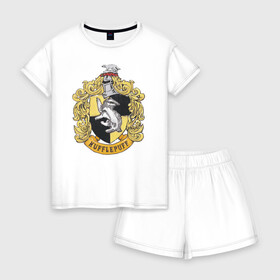 Женская пижама с шортиками хлопок с принтом Coat of Hufflepuff в Ухте, 100% хлопок | футболка прямого кроя, шорты свободные с широкой мягкой резинкой | vdgerir | гарри поттер | гриффиндор | дамблдор | добби | слизерин | хогвартс