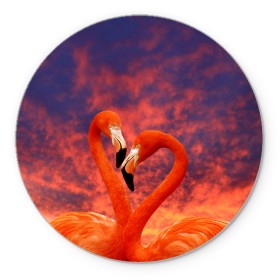 Коврик для мышки круглый с принтом Flamingo Love в Ухте, резина и полиэстер | круглая форма, изображение наносится на всю лицевую часть | Тематика изображения на принте: 14 февраля | 8 марта | валентинов день | верность | влюбленность | влюбленные | вместе | вместе навсегда | девушке | женат | женский день | женский праздник | закат | замужем | кружка | любимая