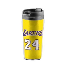 Термокружка-непроливайка с принтом Kobe Bryant 24 в Ухте, внутренняя часть — пищевой пластик, наружная часть — прозрачный пластик, между ними — полиграфическая вставка с рисунком | объем — 350 мл, герметичная крышка | Тематика изображения на принте: 24 | basketball | kobe bryant | lakers | nba