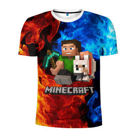 Мужская футболка 3D спортивная с принтом MINECRAFT в Ухте, 100% полиэстер с улучшенными характеристиками | приталенный силуэт, круглая горловина, широкие плечи, сужается к линии бедра | game | minecraft | блоки | игра | квадраты | компьютерная игра | крипер | майнкрафт
