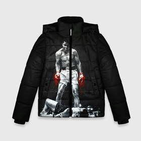 Зимняя куртка для мальчиков 3D Muhammad Ali: в Ухте, ткань верха — 100% полиэстер; подклад — 100% полиэстер, утеплитель — 100% полиэстер | длина ниже бедра, удлиненная спинка, воротник стойка и отстегивающийся капюшон. Есть боковые карманы с листочкой на кнопках, утяжки по низу изделия и внутренний карман на молнии. 
Предусмотрены светоотражающий принт на спинке, радужный светоотражающий элемент на пуллере молнии и на резинке для утяжки | ali | muhammad ali | the greatest | али | бокс | мухамед али | мухаммед али
