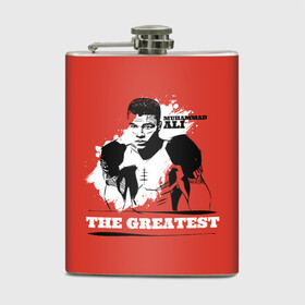 Фляга с принтом The Greatest в Ухте, металлический корпус | емкость 0,22 л, размер 125 х 94 мм. Виниловая наклейка запечатывается полностью | Тематика изображения на принте: ali | muhammad ali | the greatest | али | бокс | мухамед али | мухаммед али