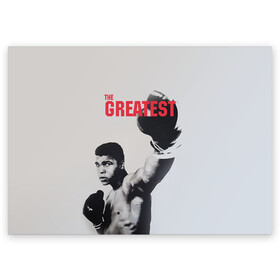 Поздравительная открытка с принтом The Greatest в Ухте, 100% бумага | плотность бумаги 280 г/м2, матовая, на обратной стороне линовка и место для марки
 | ali | muhammad ali | the greatest | али | бокс | мухамед али | мухаммед али